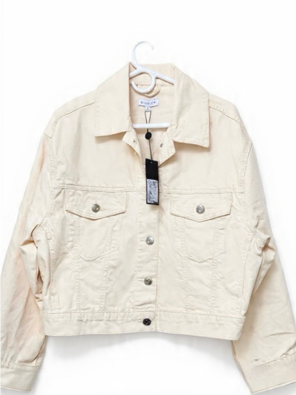 Gianni Bini Ivory Cropped Denim Trucker Jacket Size S NWT